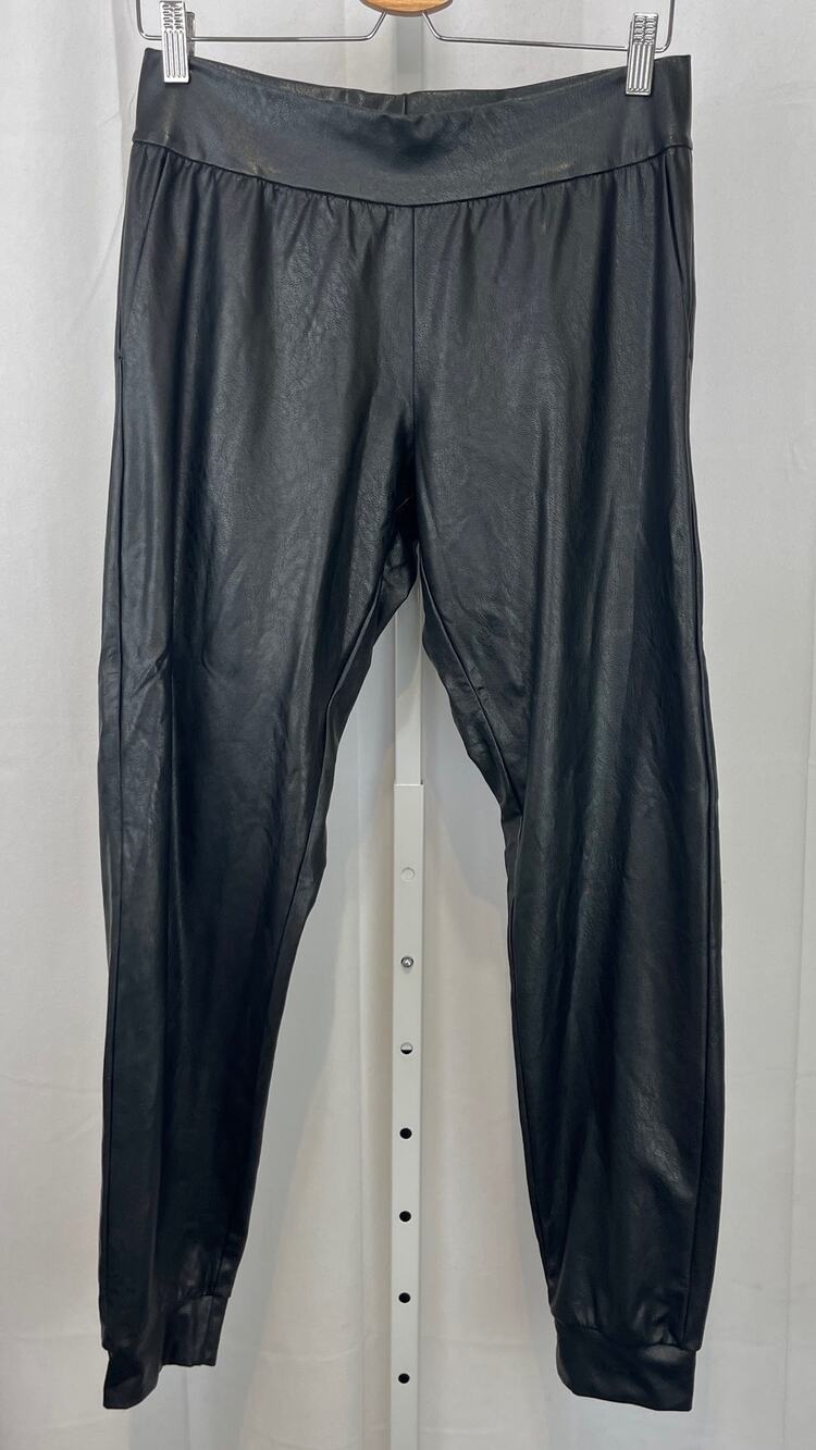 COMMANDO Faux Leather Smocked Waist Jogger Pants Pull On Pockets Black Size M